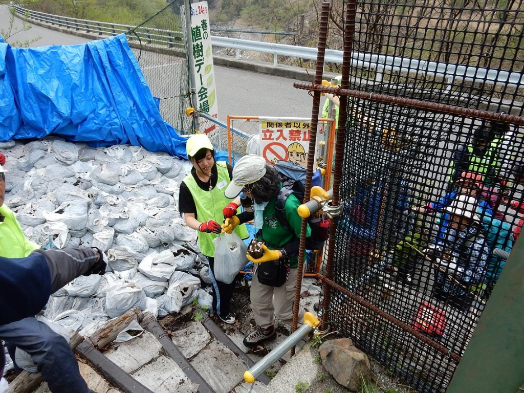 アカン沢下部は石が多く、土も運ばなくてはなりません