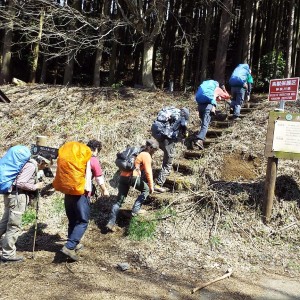 経ヶ岳へ階段から始まります。