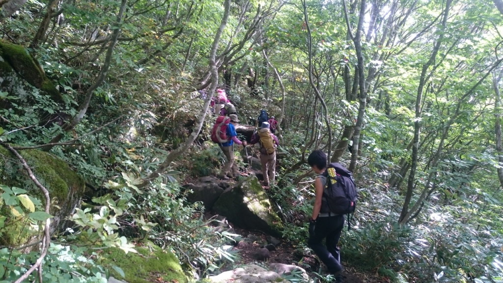 岩に躓かないように慎重に。